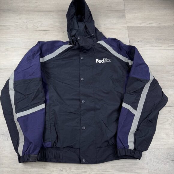 FedEx Jacket Mens XL Hooded Full Zip Rain Reflective ImageWear Stan Her… - Picture 2 of 8